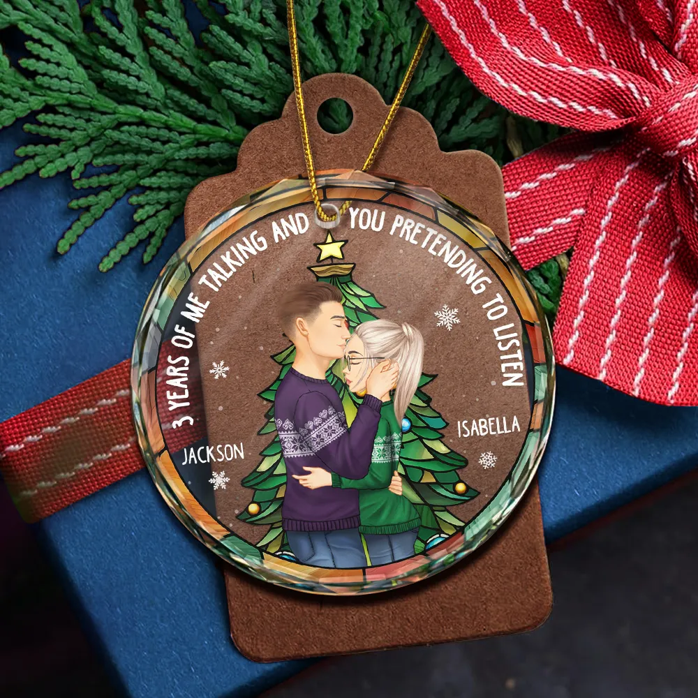 Years Of Me Talking Funny Anniversary Gift - Personalized Circle Glass Ornament - Image 5
