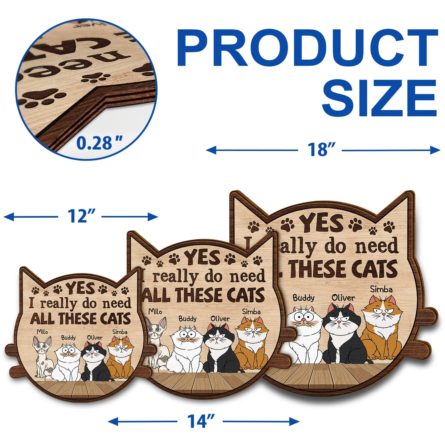Yes I Really Do Need All These Cats Funny Cartoon Cat - Gift For Cat Lovers - Personalized Custom Shaped Wood Sign - Image 5