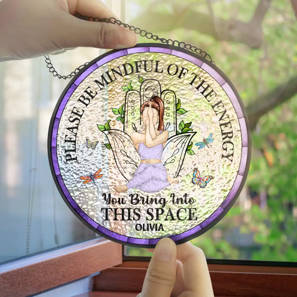 Yoga Be Mindful Of The Energy - Personalized Stained Glass Window Hanging Suncatcher - Image 4