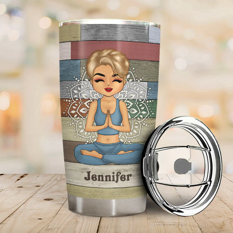 Yoga Chibi Girl Peace Love And Light - Personalized Custom Tumbler - Image 2