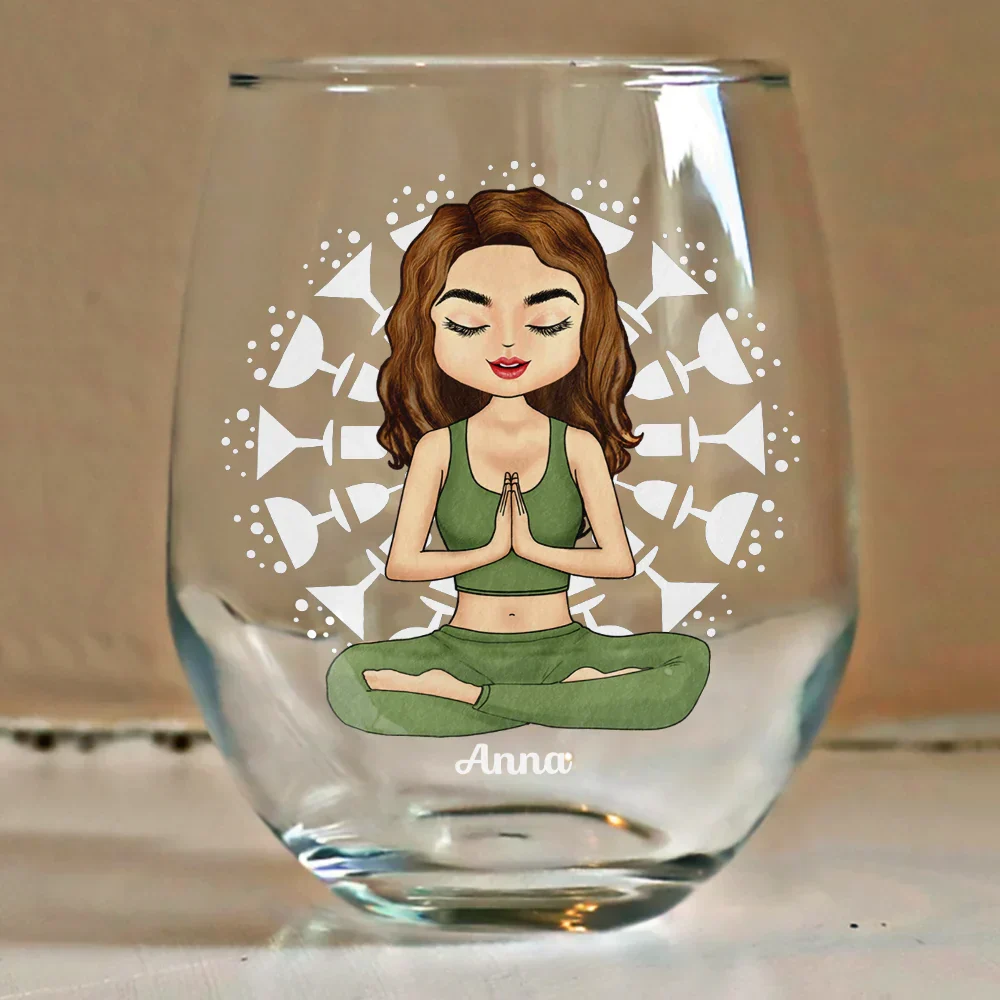 Yoga Class Pour A Glass - Personalized Stemless Wine Glass - Image 4