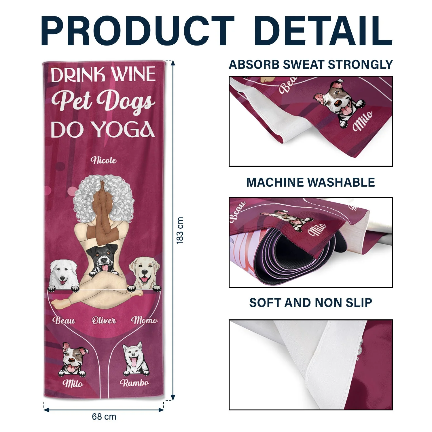 Yoga Drink Wine Pet Dogs - Gift For Dog Mom - Personalized Yoga Towel - Image 5