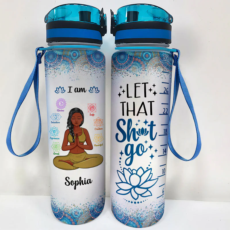 Yoga Girl I Am Divine Intuitive Expressive Loved - Gift For Yoga Lovers - Personalized Custom Water Tracker Bottle - Image 2