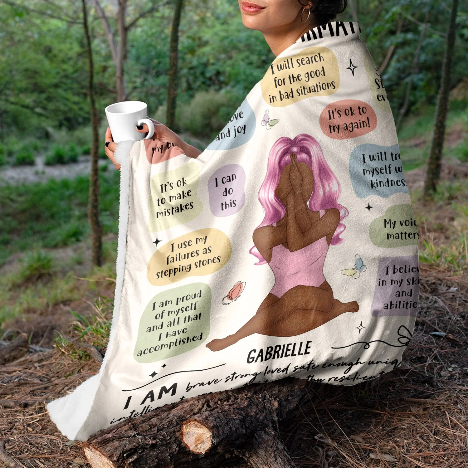 Yoga Girl Morning Affirmations - Gift For Yourself, Gift For Women - Personalized Fleece Blanket - Image 5
