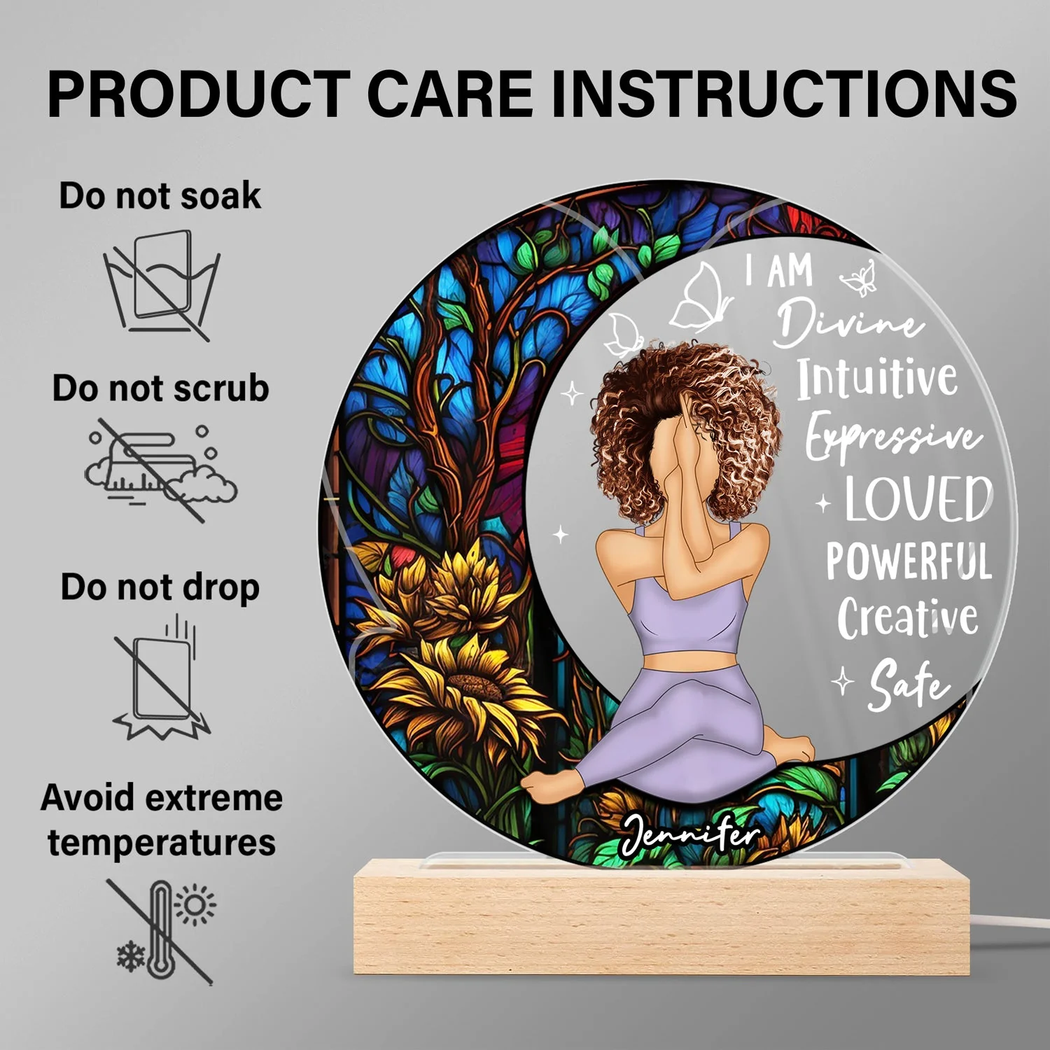 Yoga I Am Divine - Gift For Yourself - Personalized 3D Led Light Wooden Base - Image 6