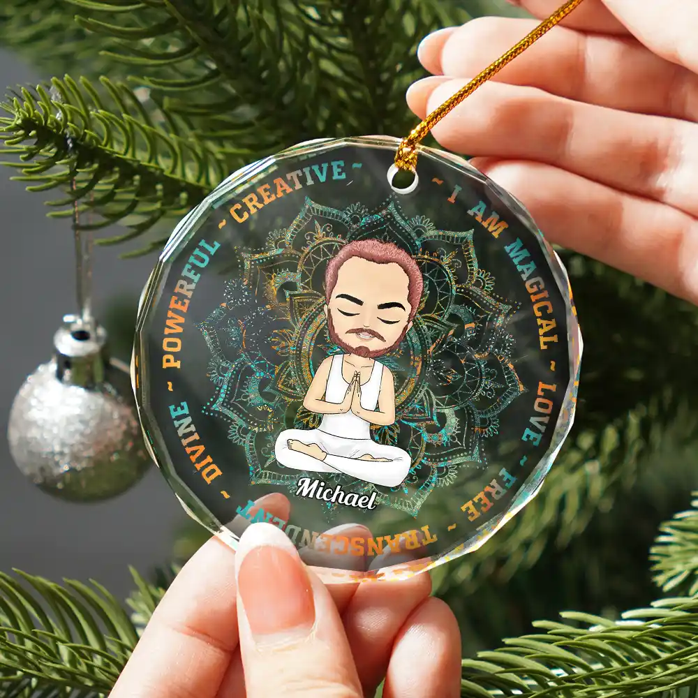 Yoga I Am Magical Love Free - Personalized Circle Glass Ornament - Image 2
