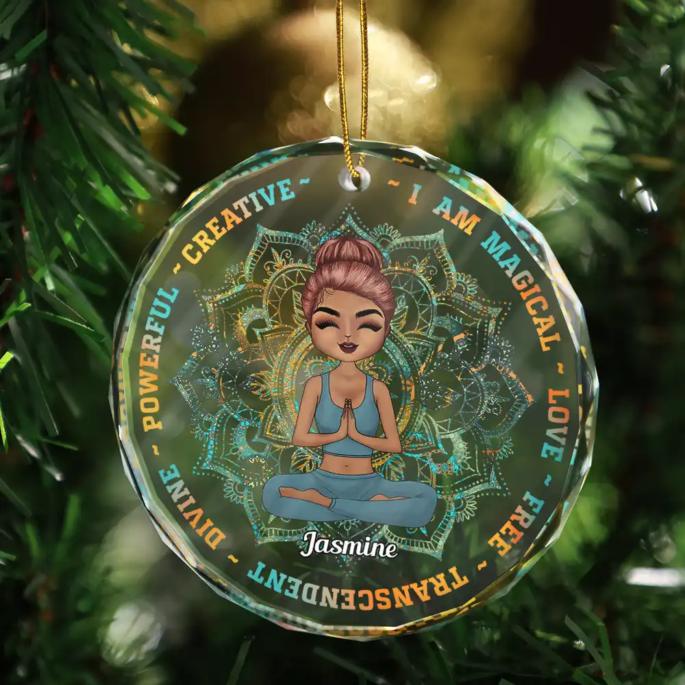 Yoga I Am Magical Love Free - Personalized Circle Glass Ornament - Image 3