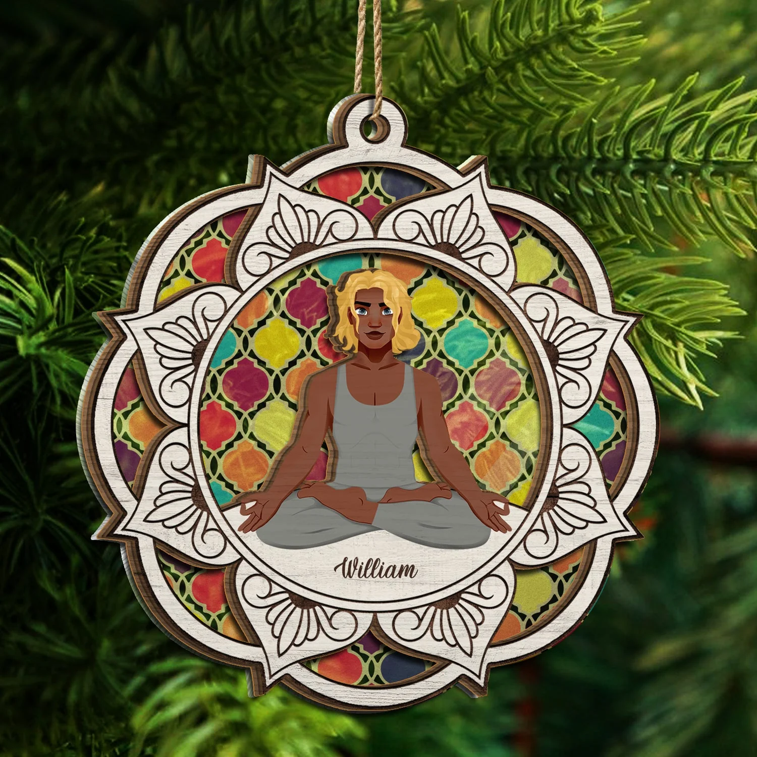 Yoga Mandala - Gift For Yoga Lovers - Personalized Suncatcher Ornament - Image 3