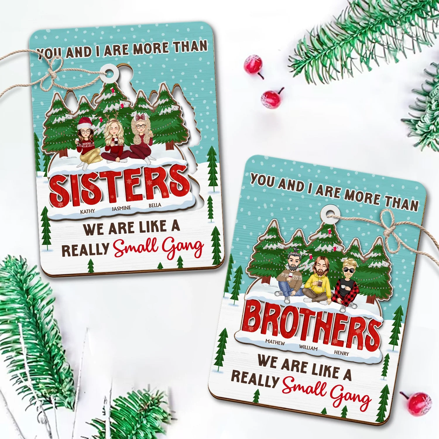 You And I Are More - Christmas - Gift For Siblings, Sisters, Brothers, Besties, Coworkers - Personalized Wooden Card With Pop Out Ornament - Image 3