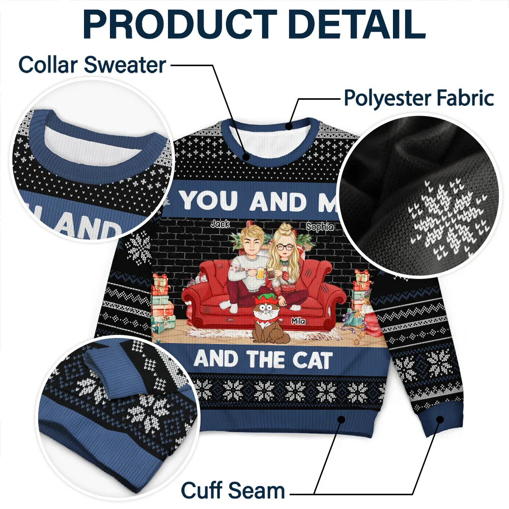 You And Me And The Cat - Personalized Unisex Ugly Sweater - Image 6