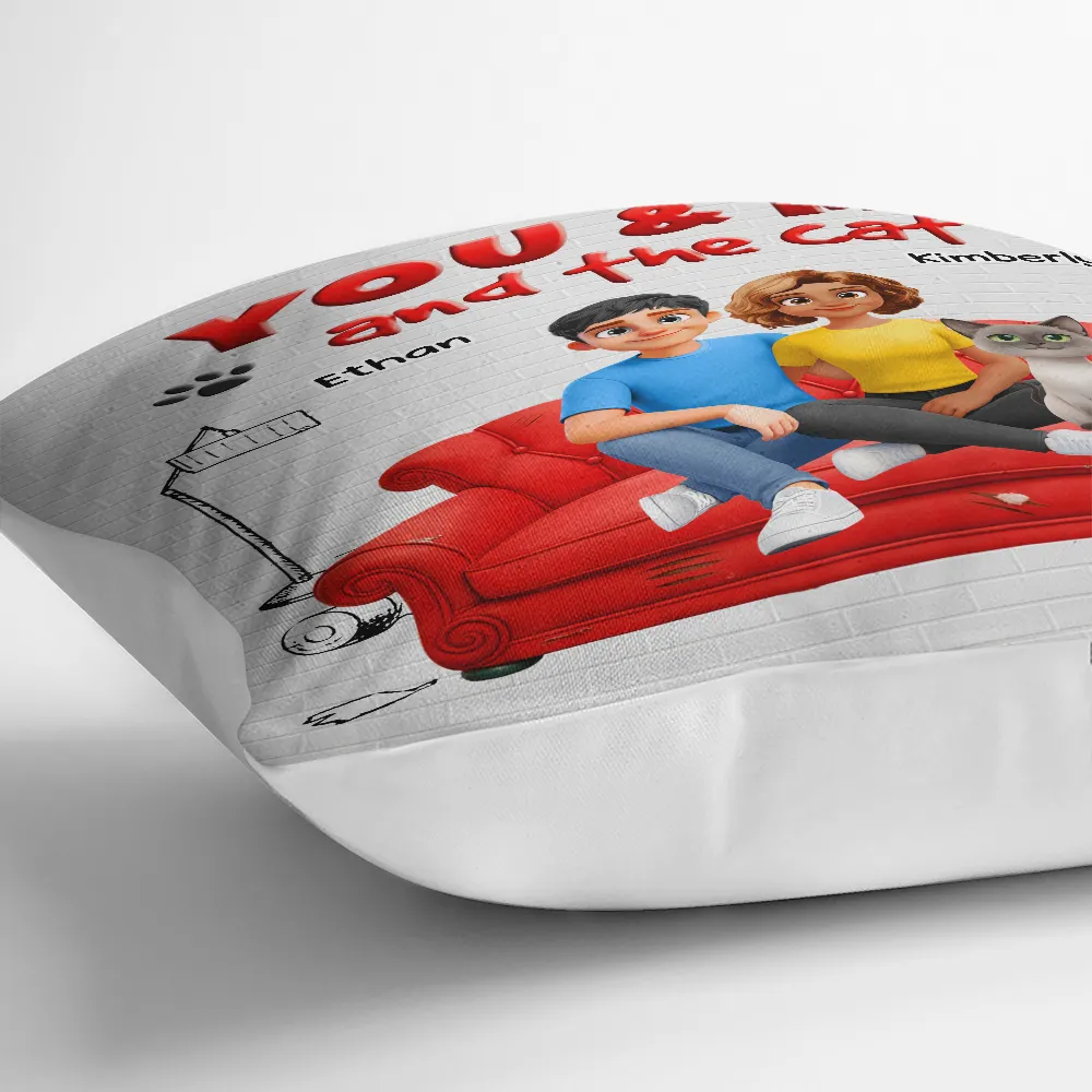 You And Me And The Cats 3D Couple - Personalized Pillow - Image 3