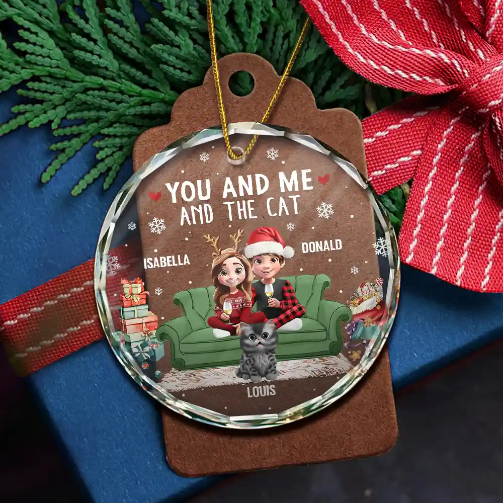 You And Me And The Cats 3d Effect - Personalized Circle Glass Ornament - Image 5