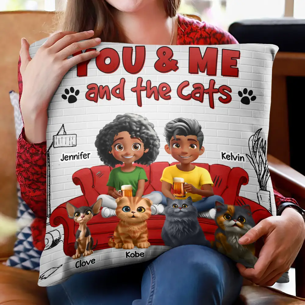 You And Me And The Cats 3d Effect - Personalized Pillow - Image 2