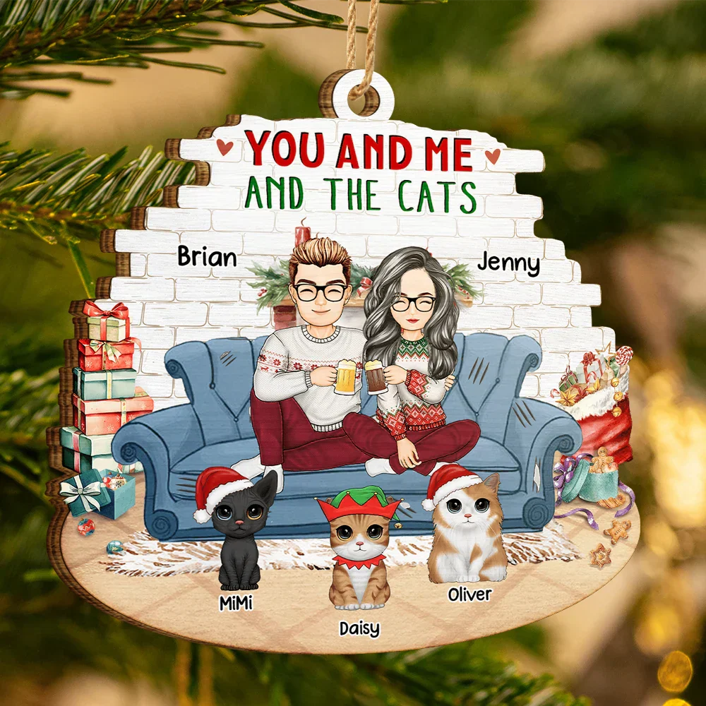 You And Me And The Cats Big Eyes Christmas - Personalized Custom Shaped Wooden Ornament - Image 3