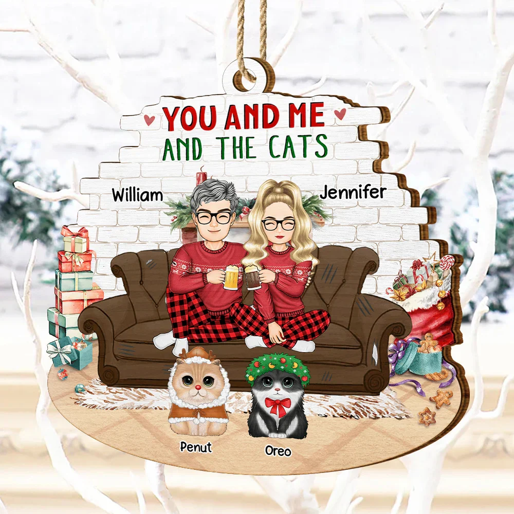 You And Me And The Cats Big Eyes Christmas - Personalized Custom Shaped Wooden Ornament - Image 4