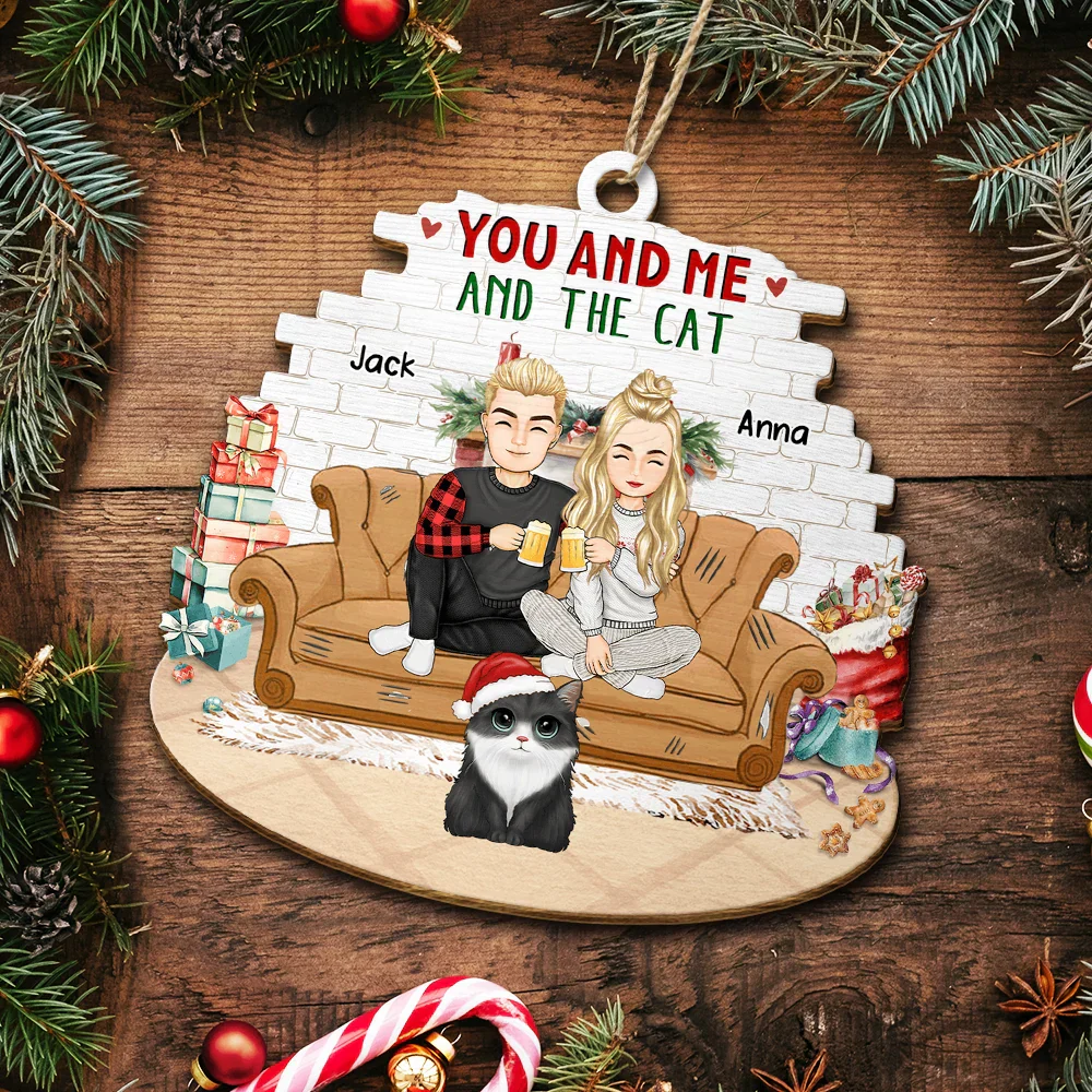 You And Me And The Cats Big Eyes Christmas - Personalized Custom Shaped Wooden Ornament - Image 5