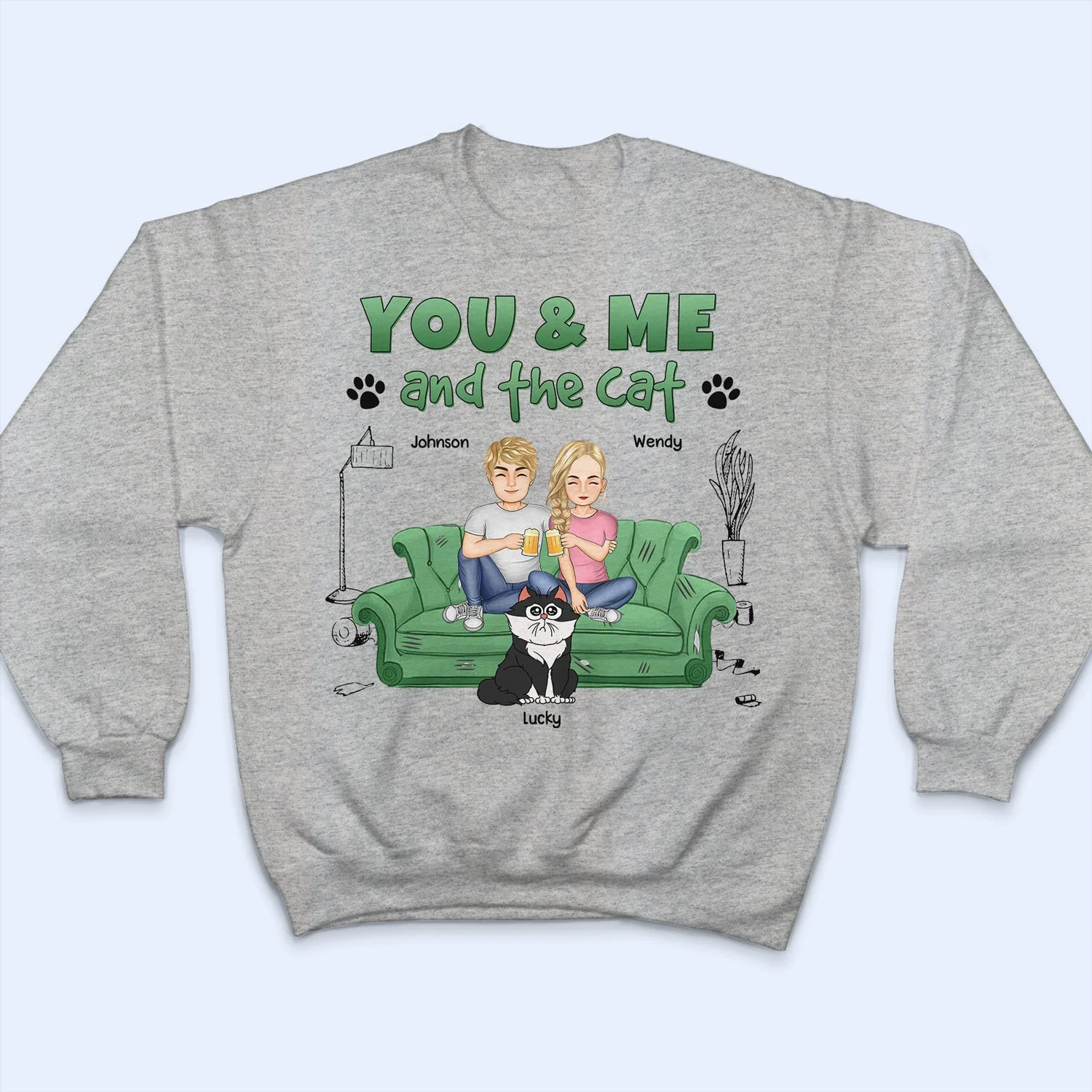 You And Me And The Cats Cartoon - Gift For Cat Lovers - Personalized T Shirt - Image 5