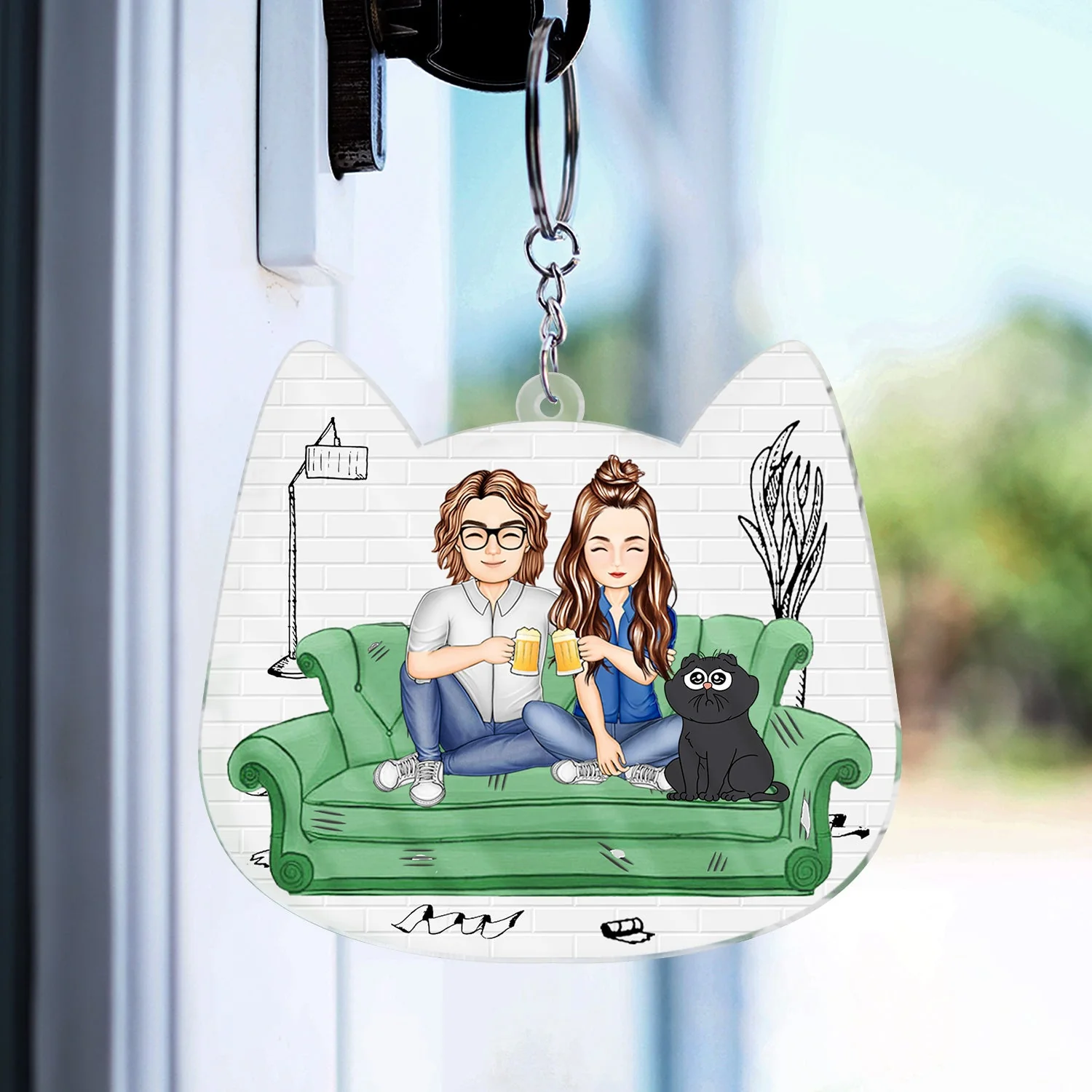 You And Me And The Cats Cat Face Shape - Birthday, Anniversary, Funny Gift For Couple, Pet Lover - Personalized Acrylic Keychain - Image 3