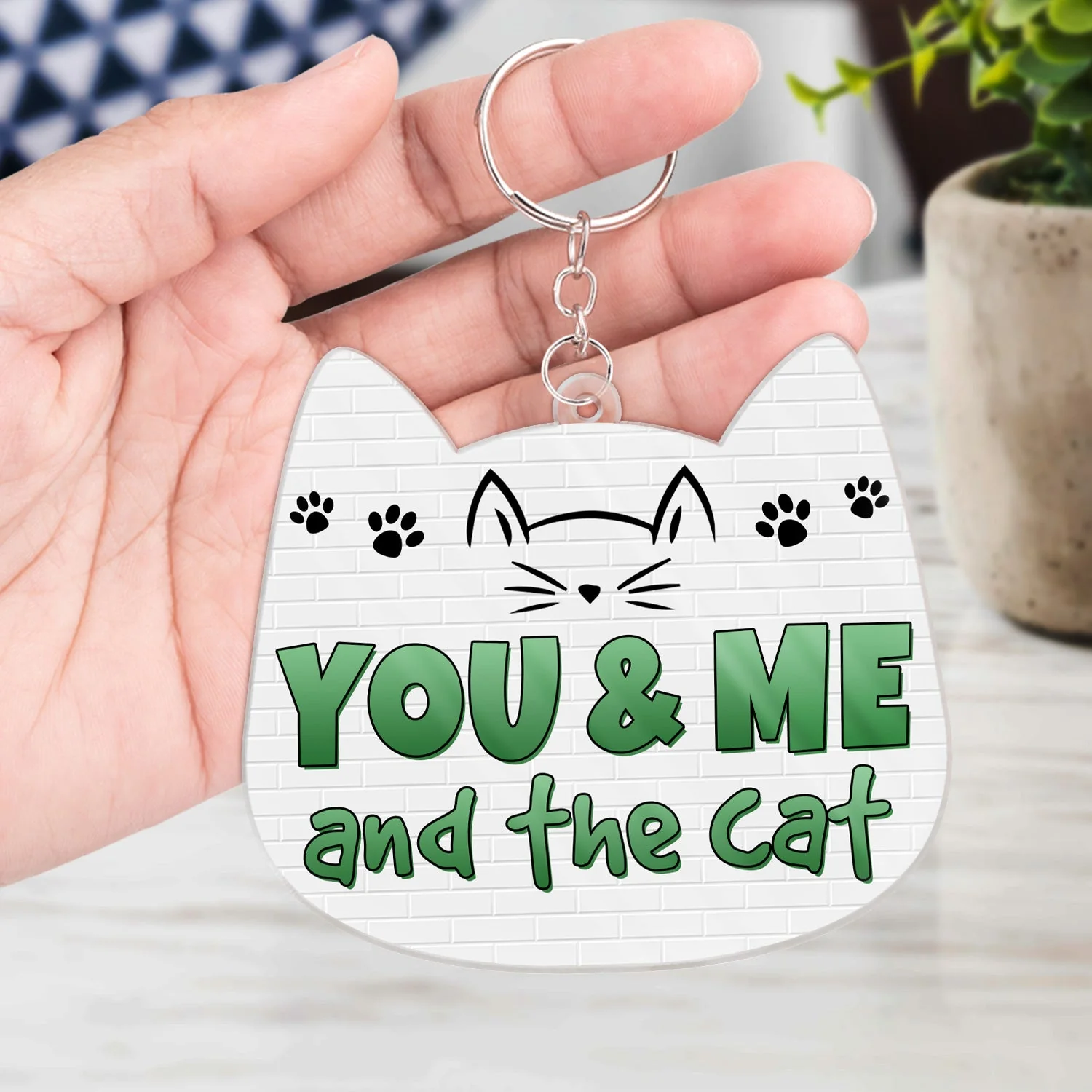 You And Me And The Cats Cat Face Shape - Birthday, Anniversary, Funny Gift For Couple, Pet Lover - Personalized Acrylic Keychain - Image 4