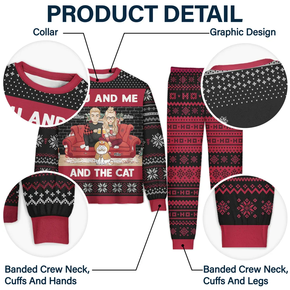 You And Me And The Cats Christmas Couples - Personalized Unisex Pajamas Set - Image 5
