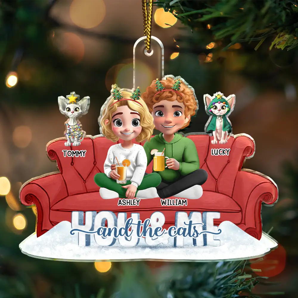 You And Me And The Cats Couch - Personalized Custom Shaped Acrylic Ornament - Image 3