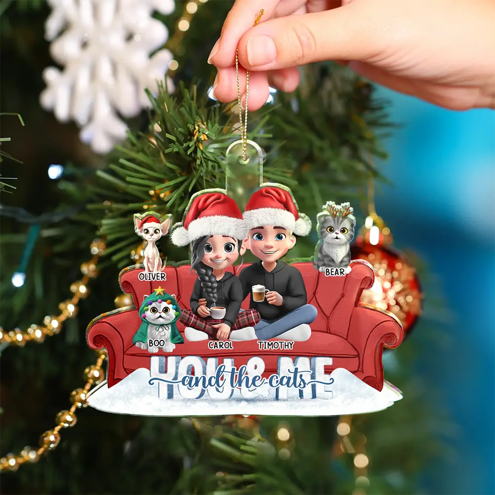 You And Me And The Cats Couch - Personalized Custom Shaped Acrylic Ornament - Image 4