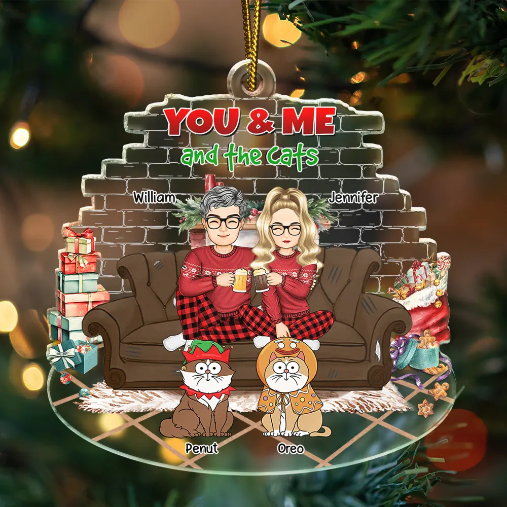 You And Me And The Cats Couple Christmas - Personalized Custom Shaped Acrylic Ornament - Image 3