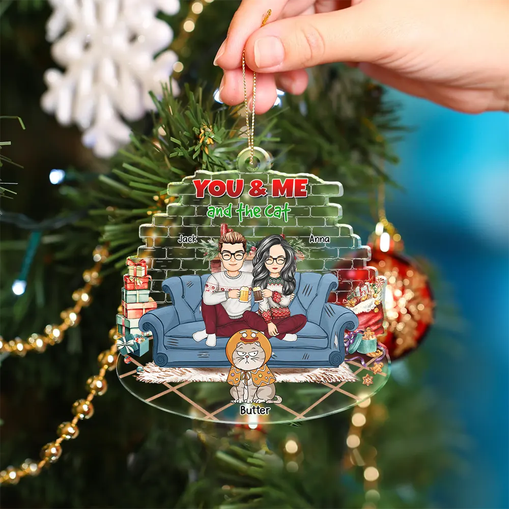 You And Me And The Cats Couple Christmas - Personalized Custom Shaped Acrylic Ornament - Image 4