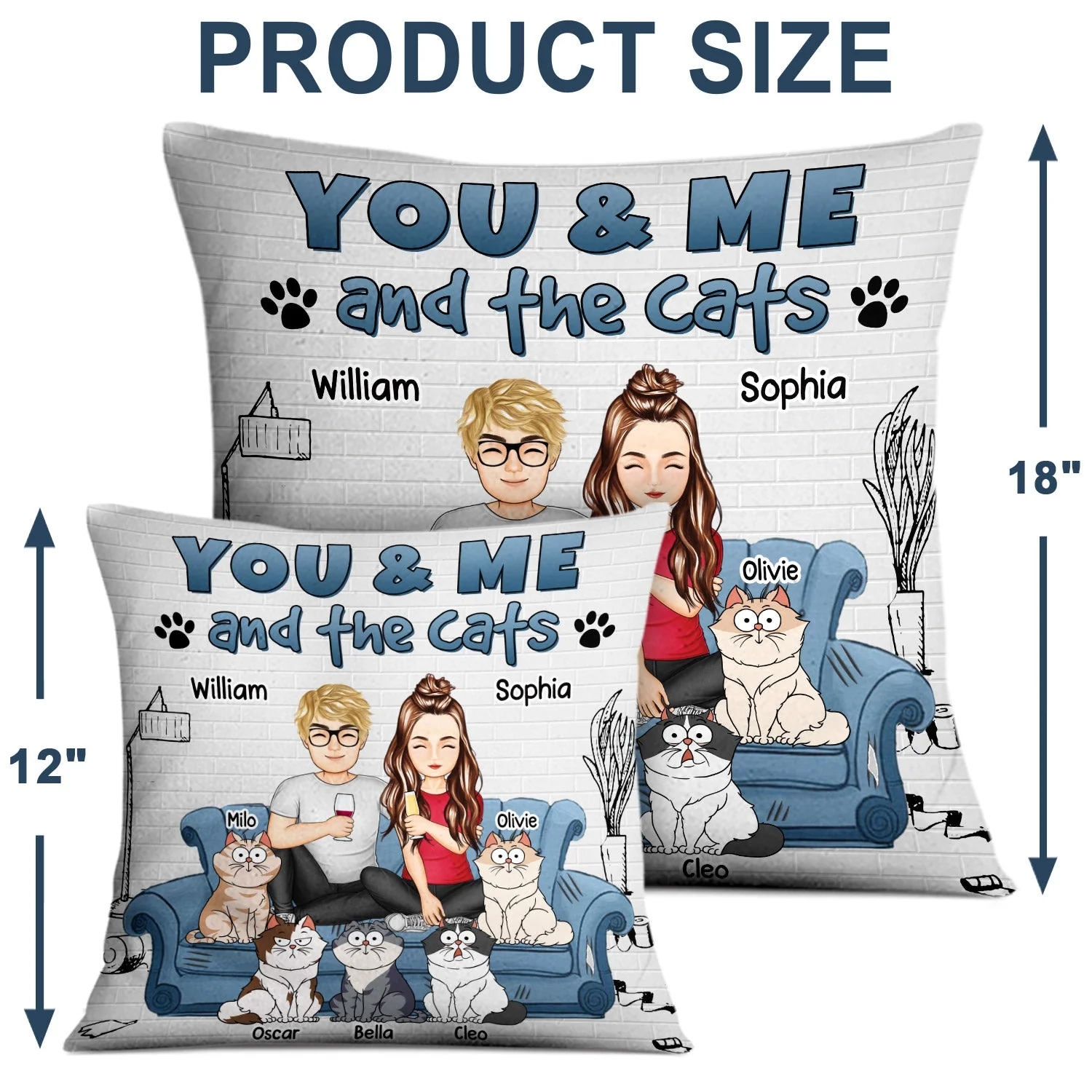 You And Me And The Cats - Gift For Cat Lovers - Personalized Pillow - Image 4