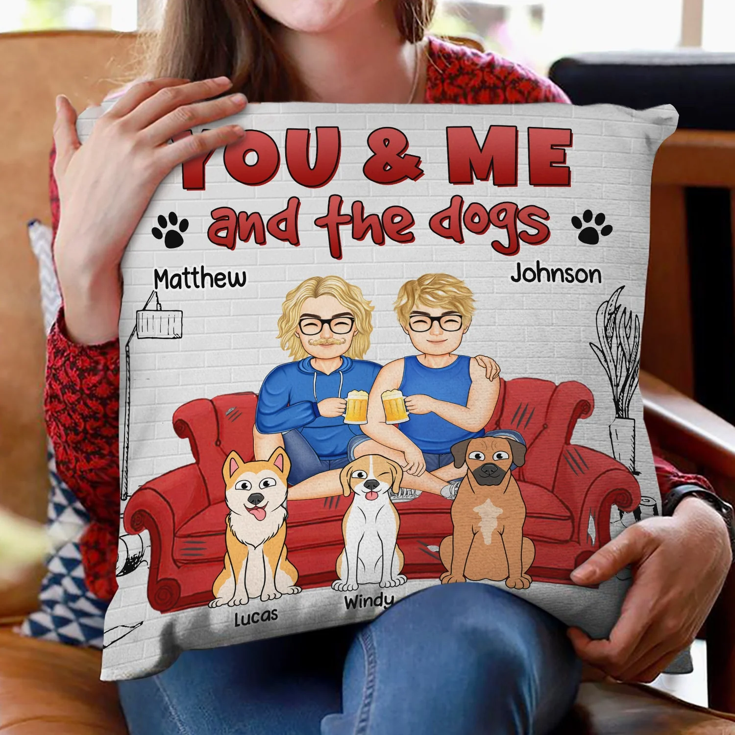 You And Me And The Dog - Gift For Pet Lovers - Personalized Pillow - Image 2