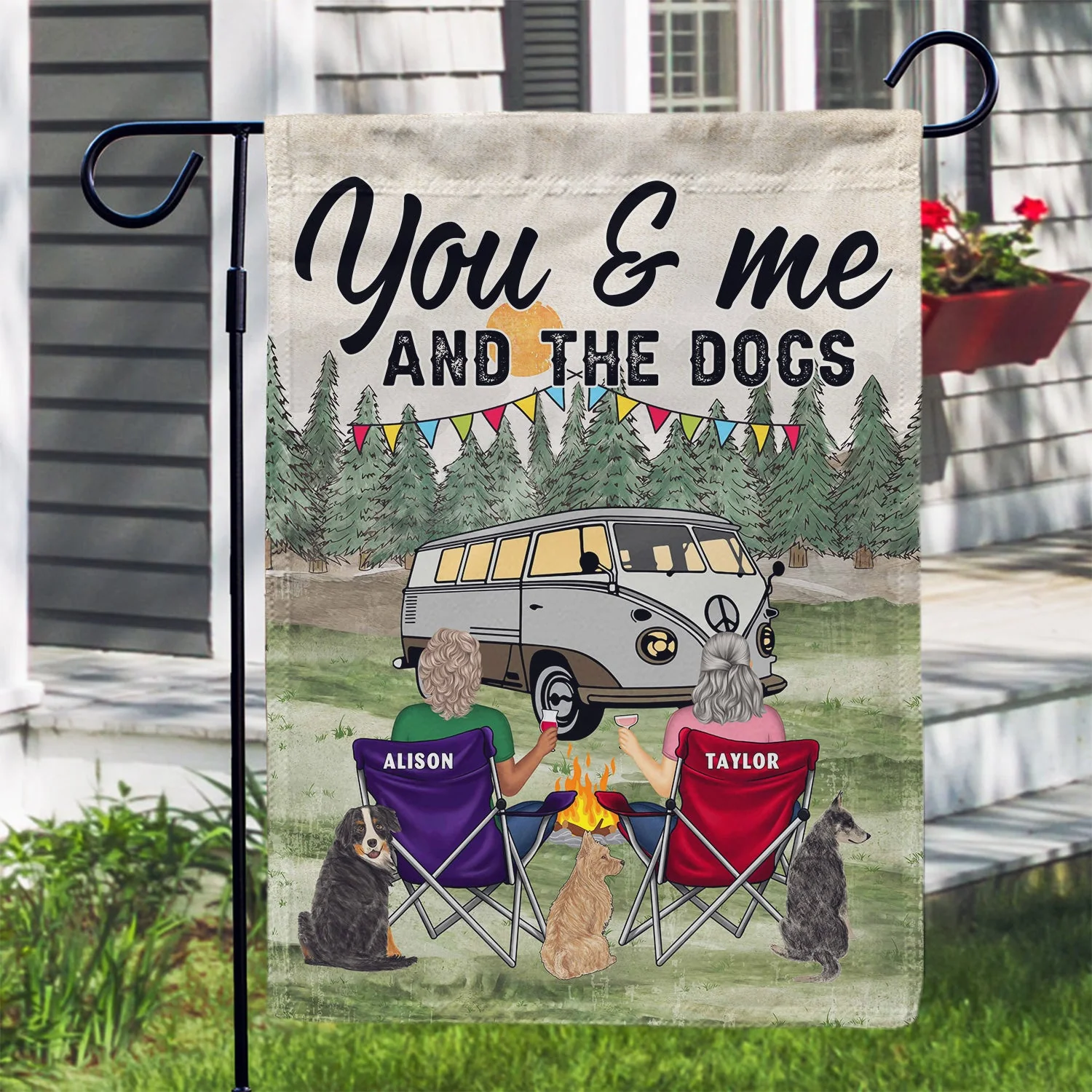 You And Me And The Dog Grass - Gift For Camping Lovers - Personalized Flag - Image 3