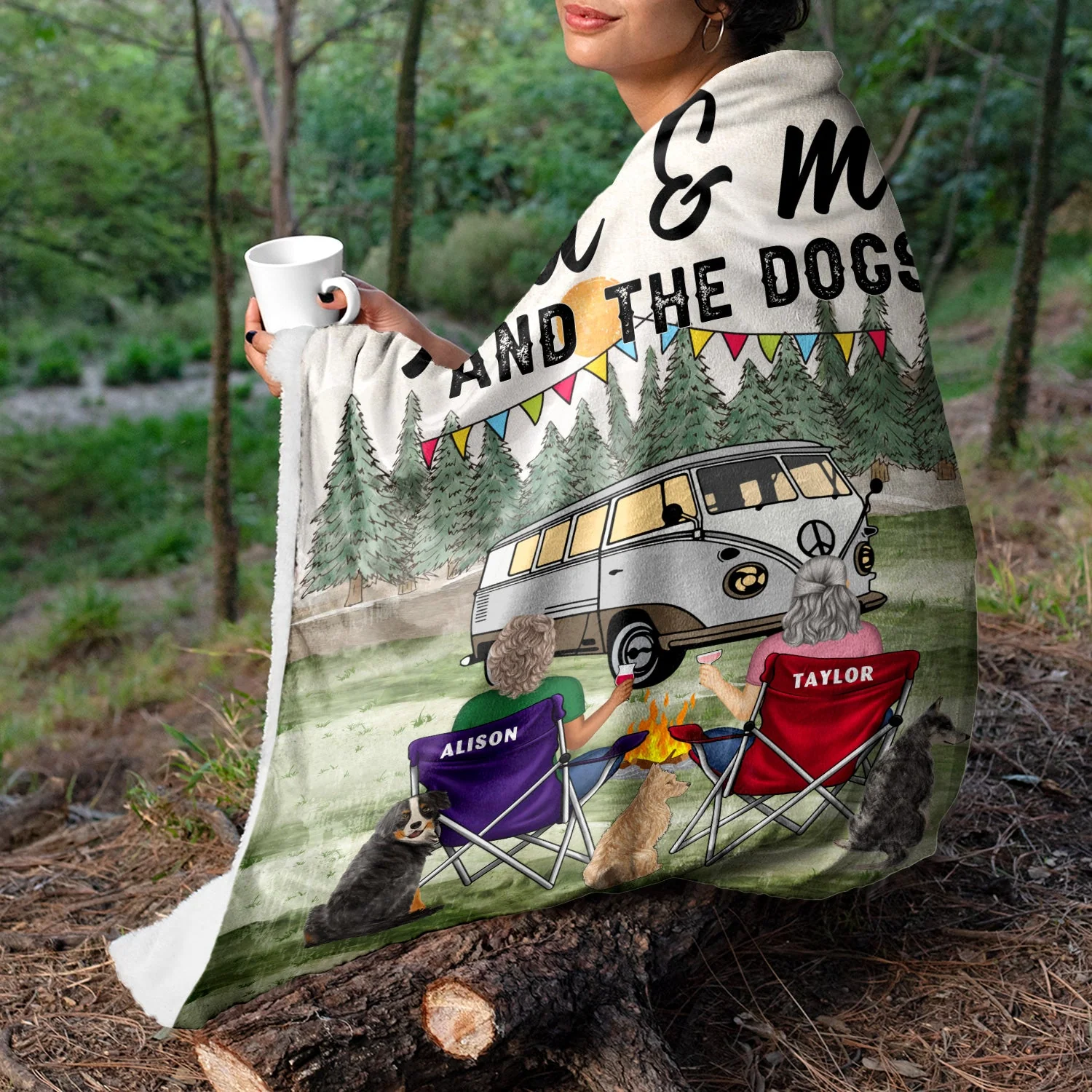 You And Me And The Dog Grass - Gift For Camping Lovers - Personalized Fleece Blanket - Image 3