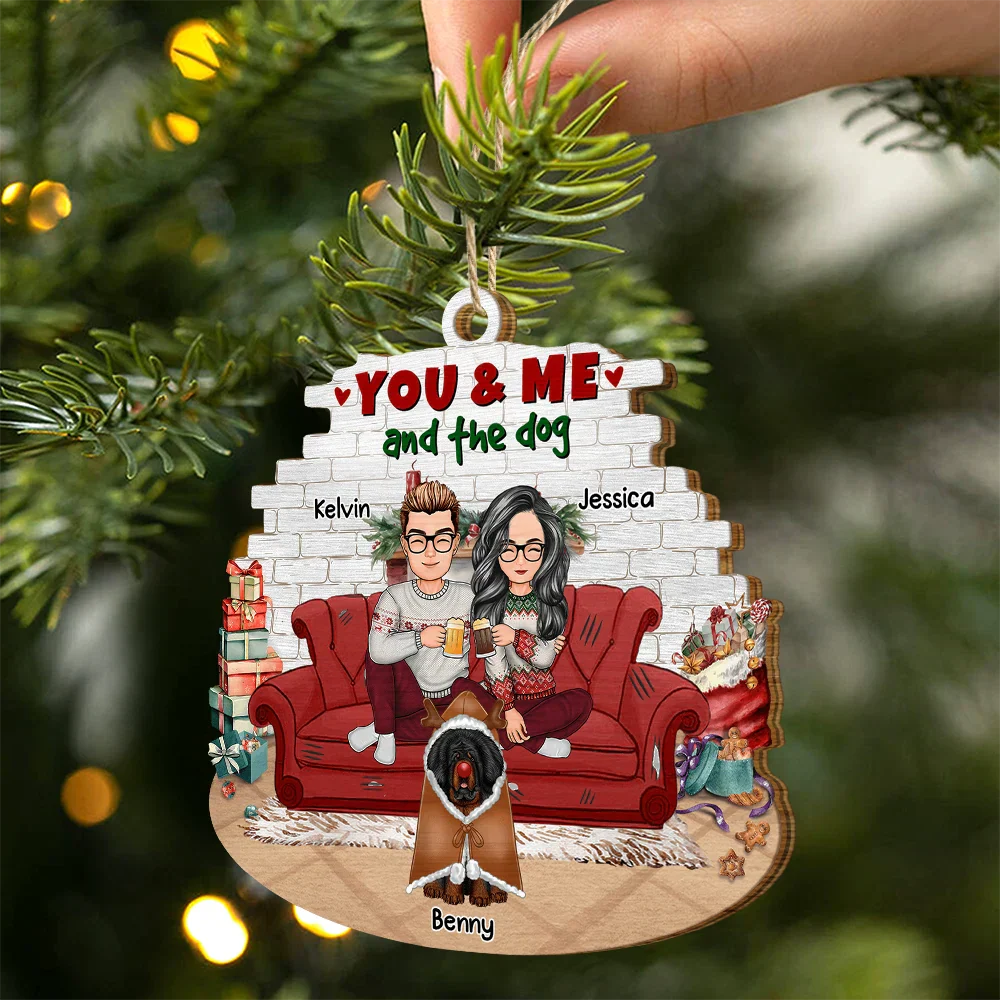 You And Me And The Dog Semi Real - Personalized Custom Shaped Wooden Ornament - Image 2