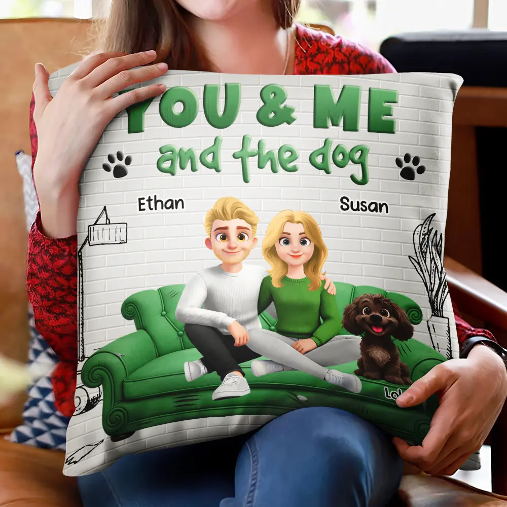 You And Me And The Dogs 3D Couple - Personalized Pillow - Image 2