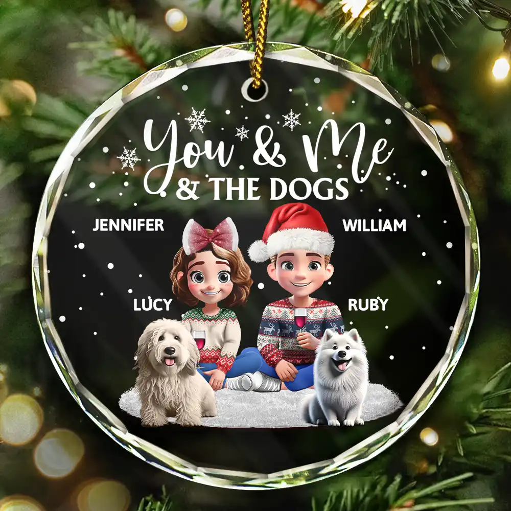 You And Me And The Dogs 3D Effect - Personalized Circle Glass Ornament