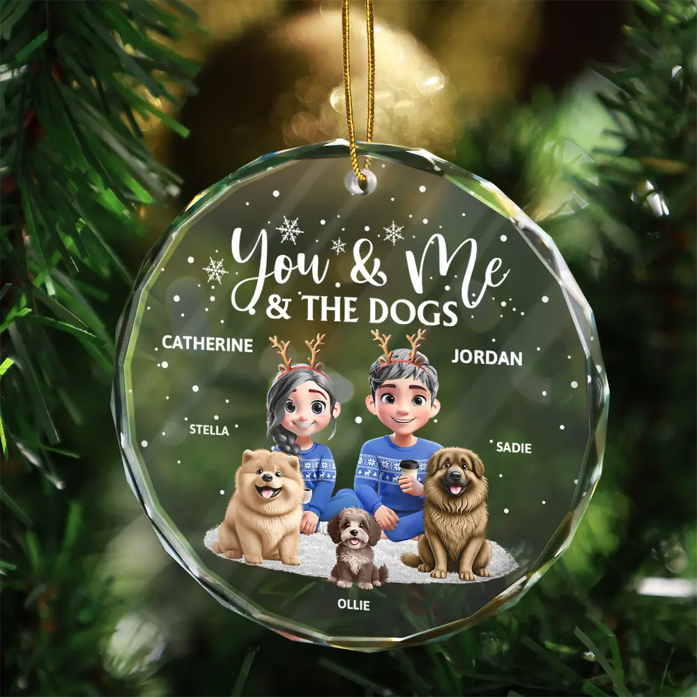 You And Me And The Dogs 3D Effect - Personalized Circle Glass Ornament - Image 3