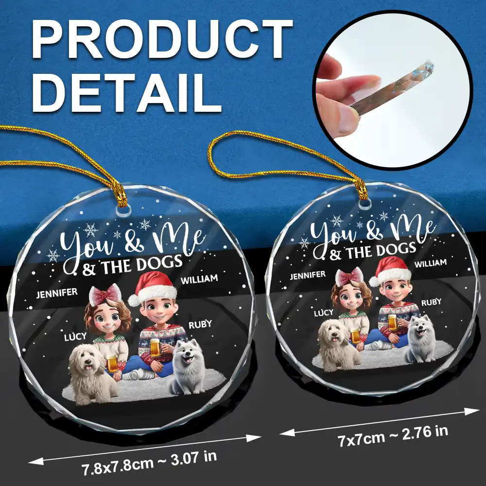 You And Me And The Dogs 3D Effect - Personalized Circle Glass Ornament - Image 6