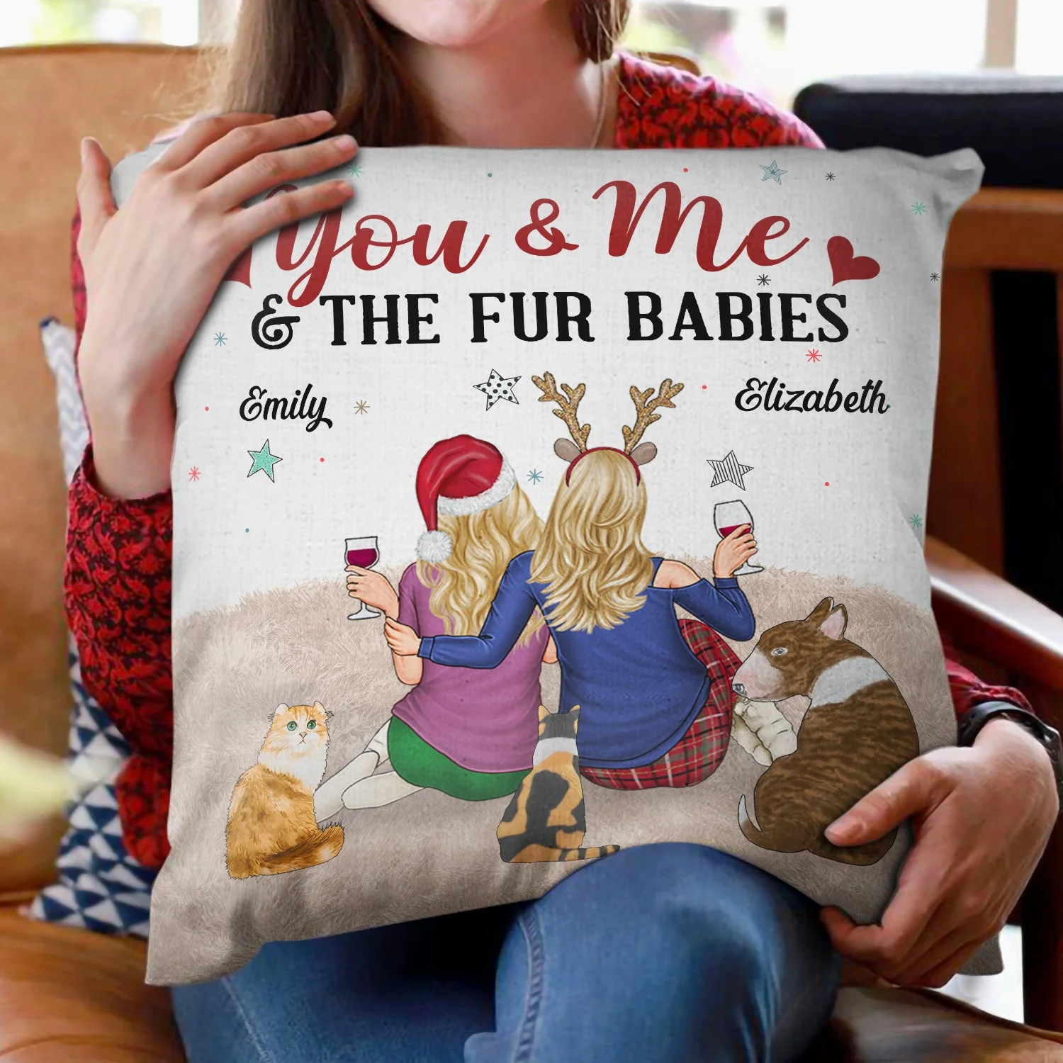 You And Me And The Dogs - Anniversary, Loving Gift For Couples, Dog Lovers, Cat Lovers, Pet Lovers - Personalized Pillow - Image 2