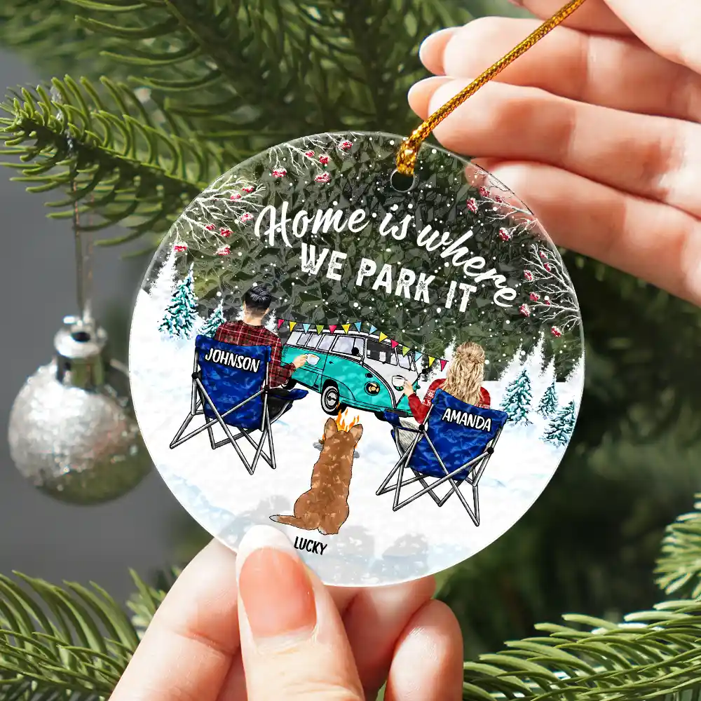 You And Me And The Dogs Camping Christmas - Personalized Stained Glass Ornament - Image 2