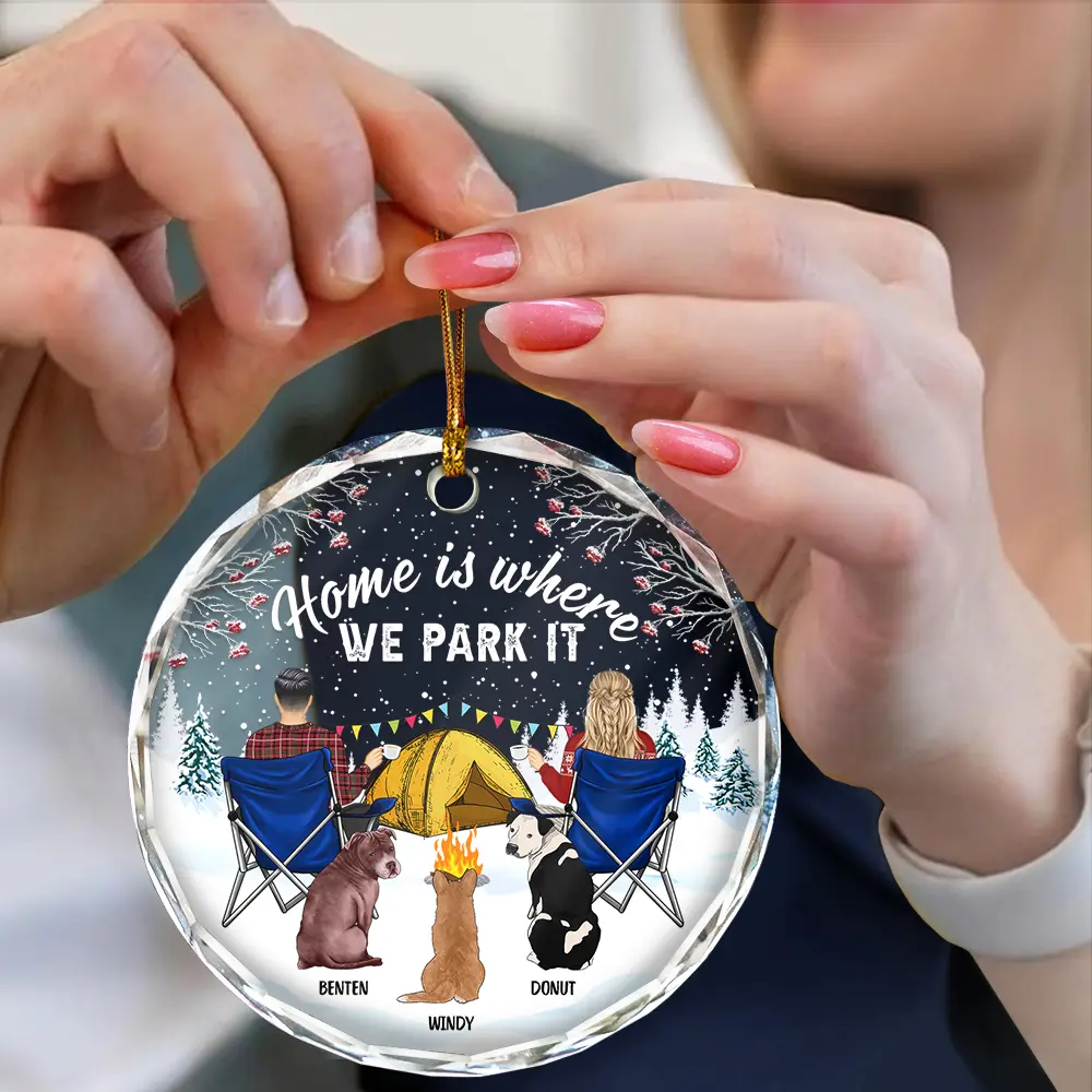 You And Me And The Dogs Camping - Personalized Circle Glass Ornament - Image 4