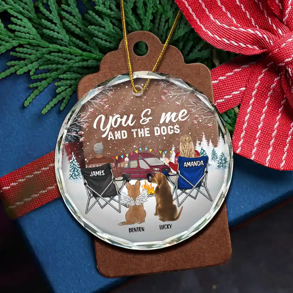You And Me And The Dogs Camping - Personalized Circle Glass Ornament - Image 5