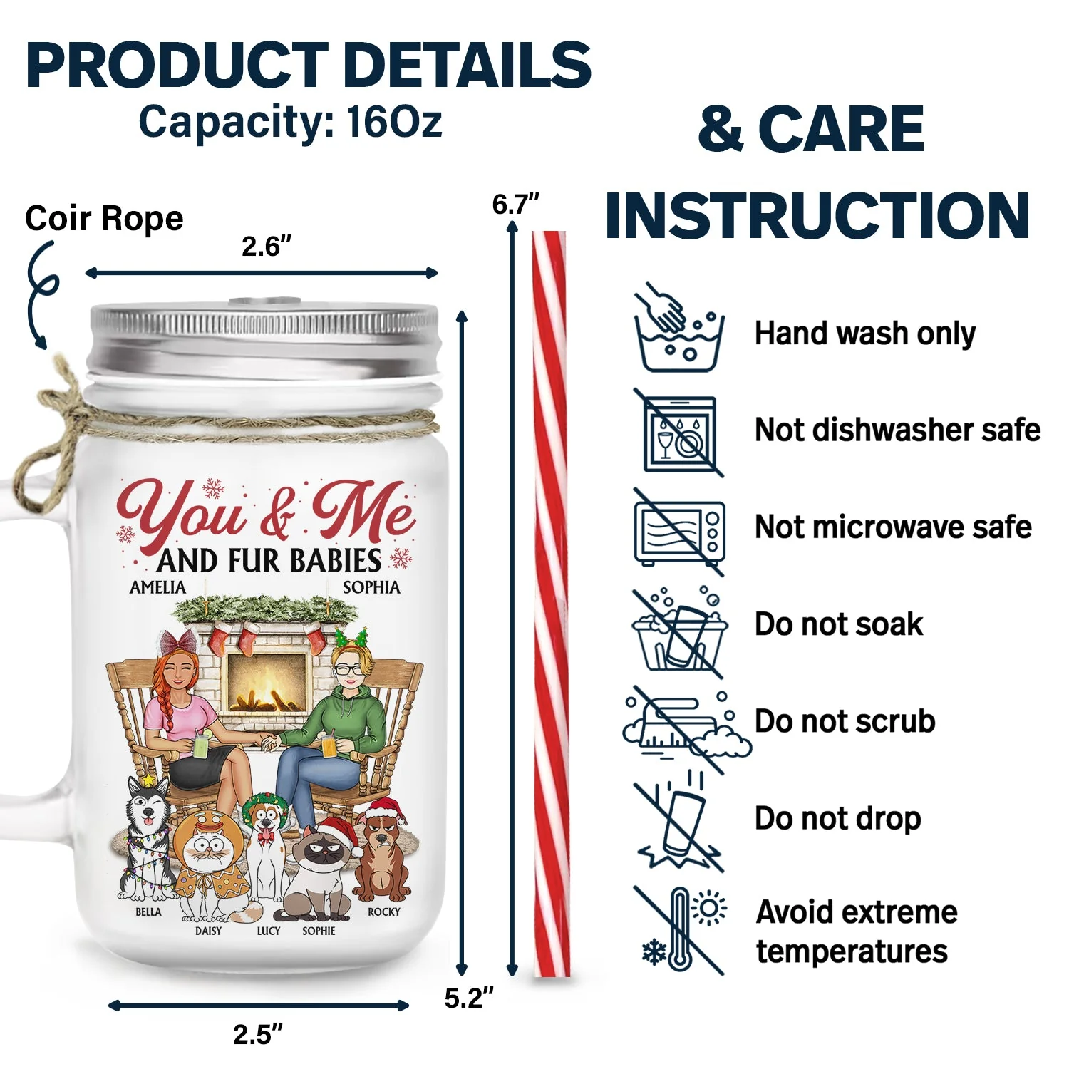 You And Me And The Dogs - Christmas Gift For Couple, Cat, Dog, Pet Lover - Personalized Mason Jar Cup With Straw - Image 6