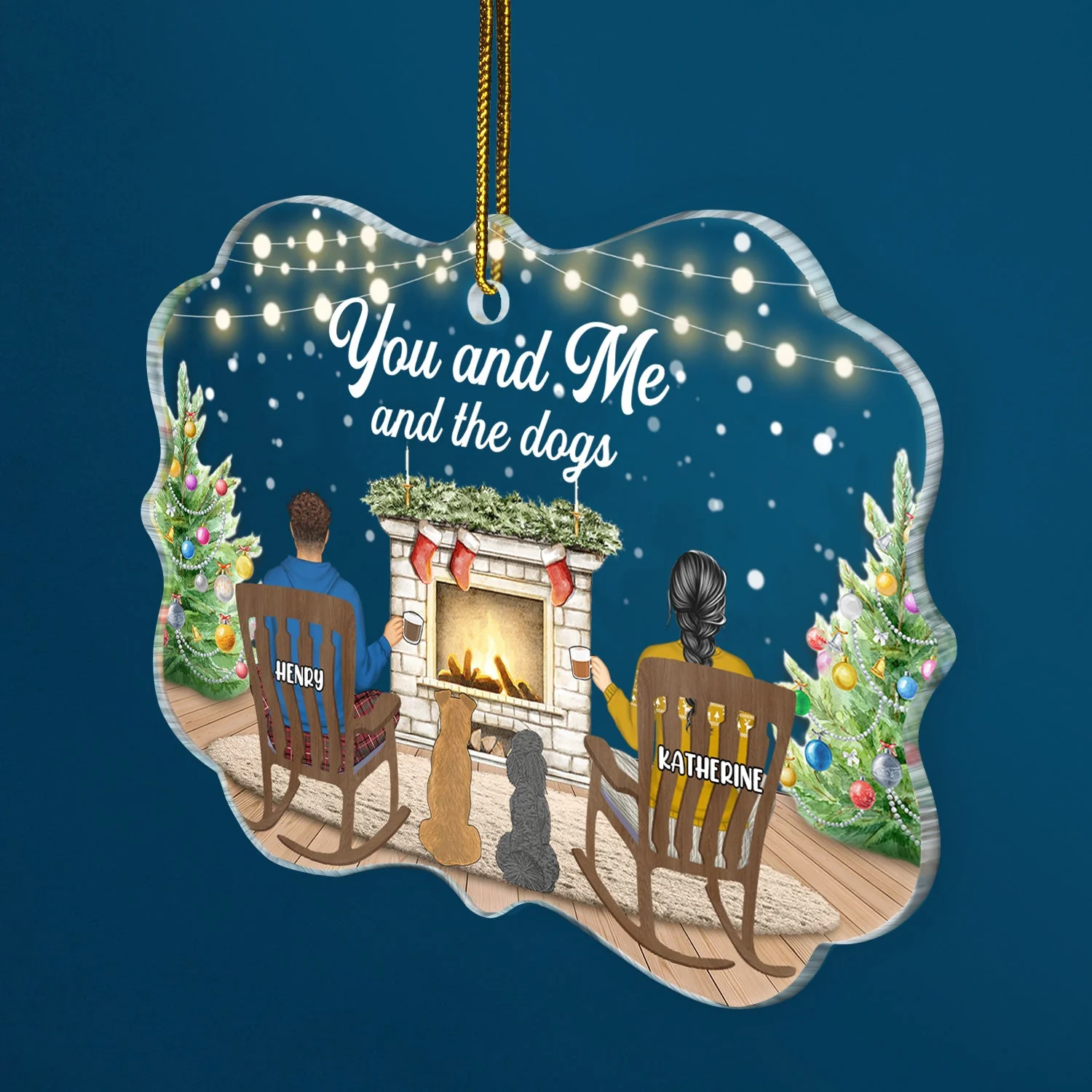 You And Me And The Dogs - Christmas Gift For Dog Lover - Personalized Medallion Acrylic Ornament - Image 2