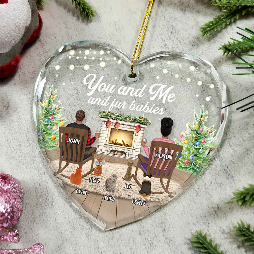 You And Me And The Dogs Cozy Home - Personalized Heart Shaped Glass Ornament - Image 4