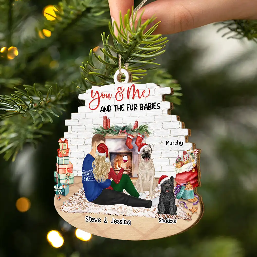 You And Me And The Dogs Hug Couples Christmas - Personalized Custom Shaped Wooden Ornament - Image 2