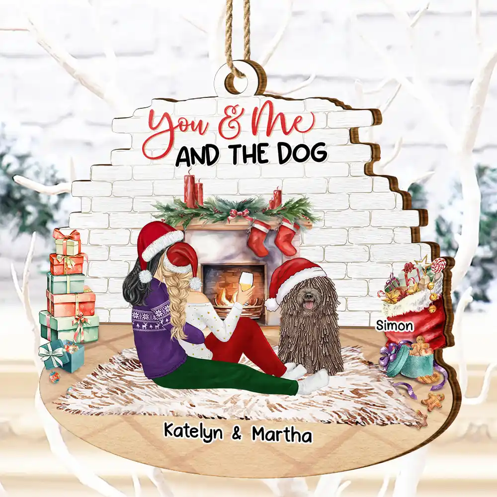 You And Me And The Dogs Hug Couples Christmas - Personalized Custom Shaped Wooden Ornament - Image 4