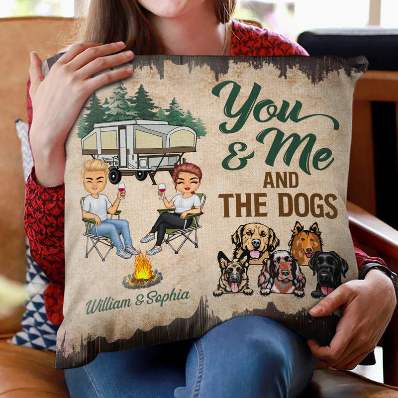 You And Me And The Dogs Husband Wife Camping Dog - Couple Gift - Personalized Custom Pillow - Image 2