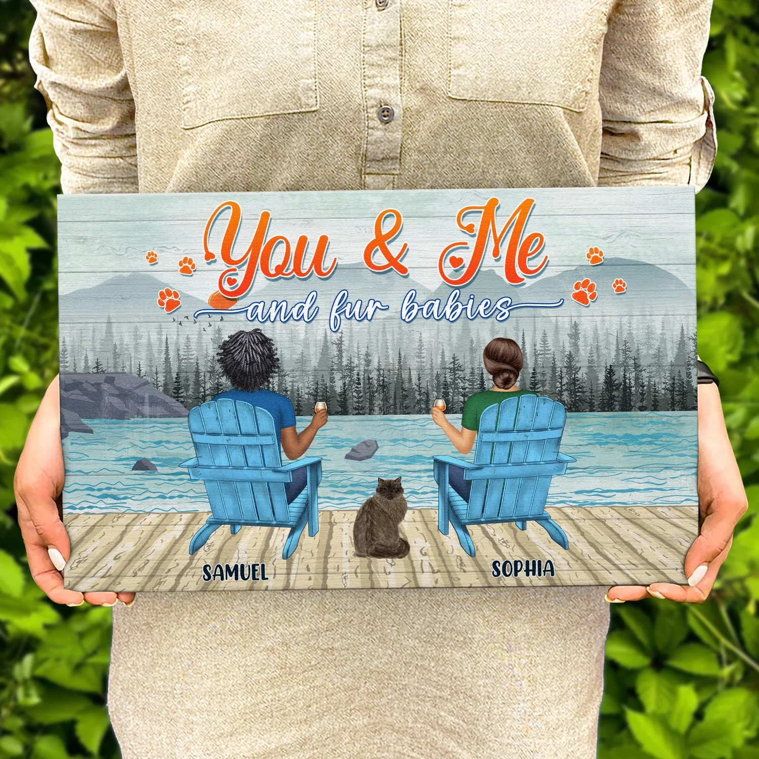 You And Me And The Dogs Lake View - Gift For Dog Lovers - Personalized Wood Rectangle Sign - Image 4