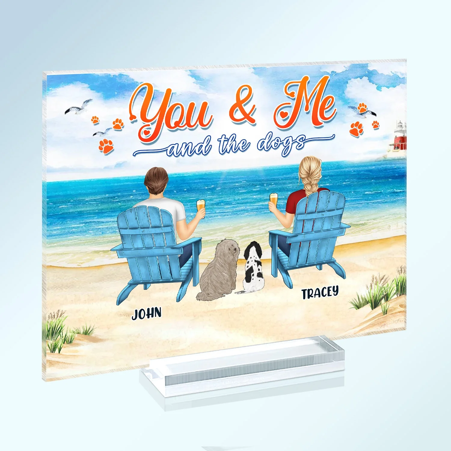 You And Me And The Dogs Peace Beach View - Gift For Pet Lovers - Personalized Horizontal Rectangle Acrylic Plaque - Image 2