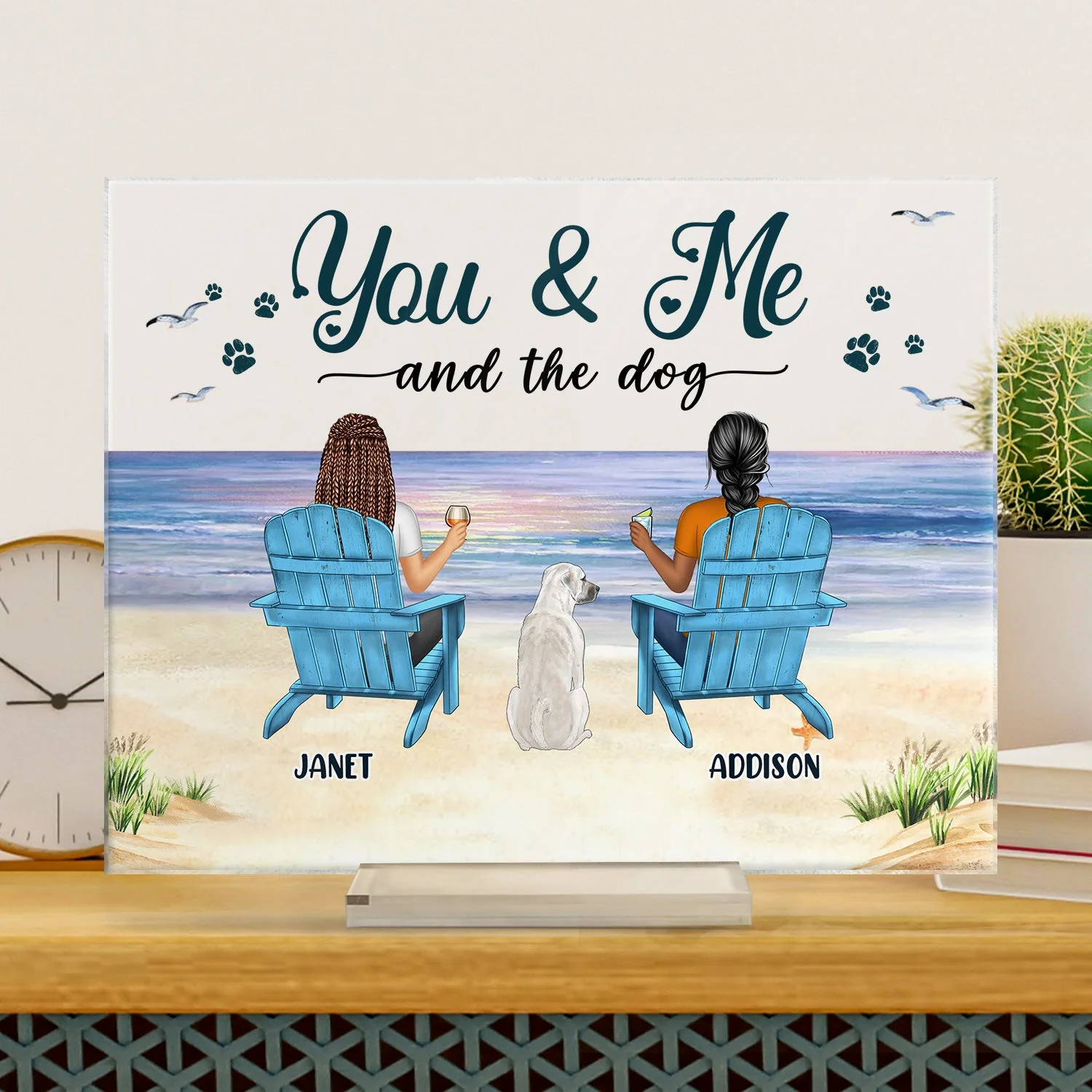 You And Me And The Dogs Peace Beach View - Gift For Pet Lovers - Personalized Horizontal Rectangle Acrylic Plaque - Image 3